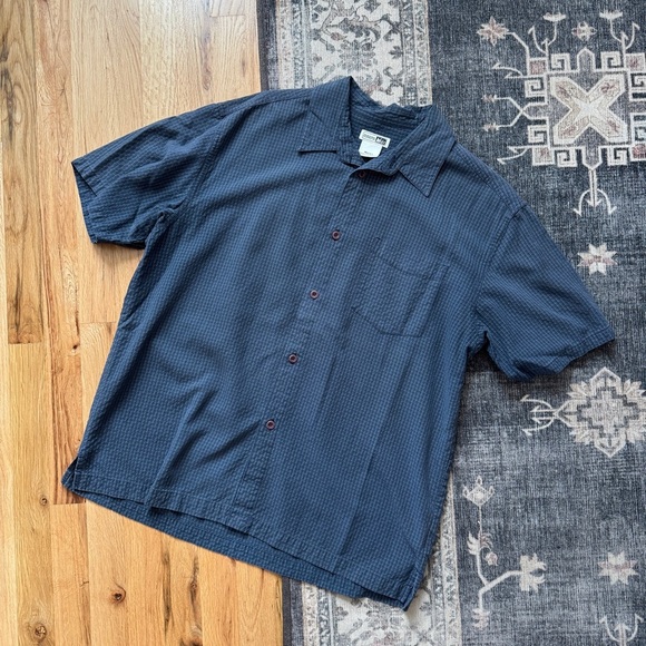 REI Vintage Blue Microplaid Short Sleeve Button Down Shirt Large - Picture 6 of 6